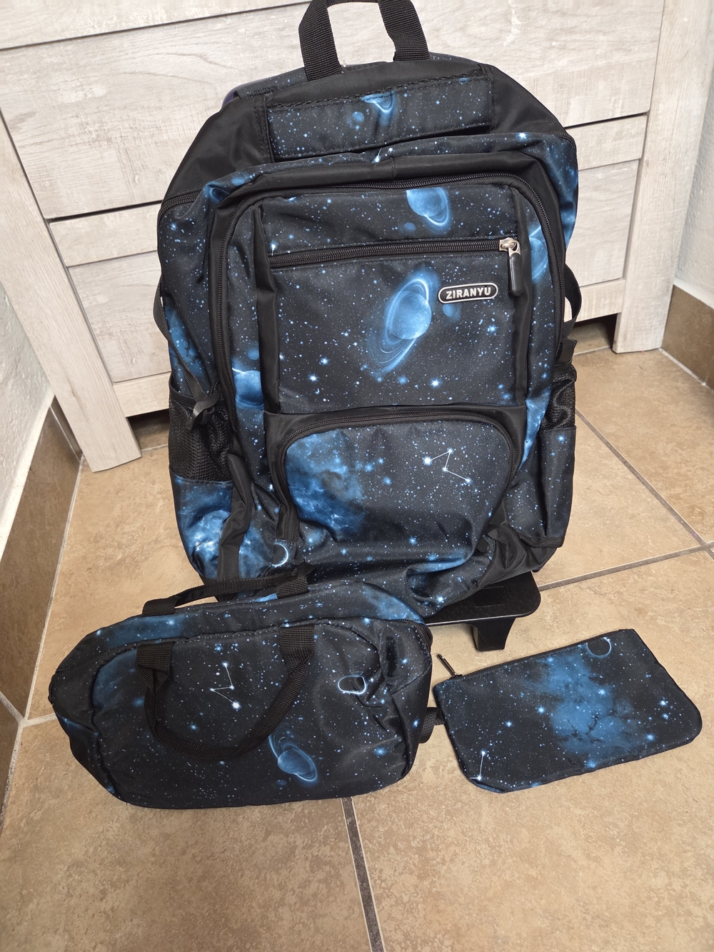 Ziranyu Kid's Black & Blue Galaxy Backpack Set